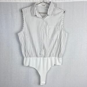 4th & Reckless Fancott Bodysuit White Stripe Poplin Shirt Corpcore Nautical